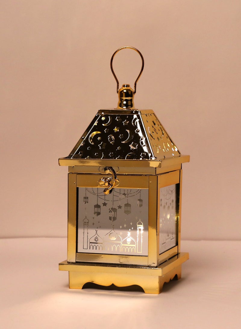 Trentor فانوس رمضان الذهبي المزخرف بنمط ضوء الهلال والنجمة يعمل بالبطارية 13.1X13.1X25 سم - Image 3